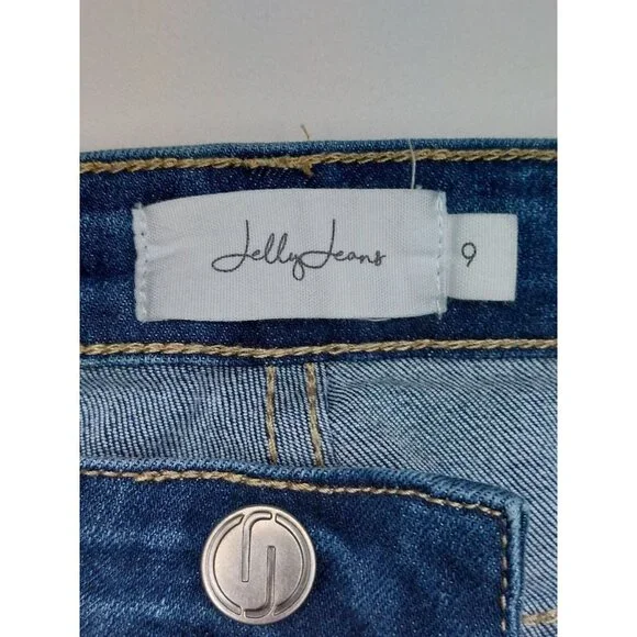 Jelly Jeans Womens Juniors Size 9 Dark Blue Distressed Denim Jeans Raw Hem - Picture 9 of 16